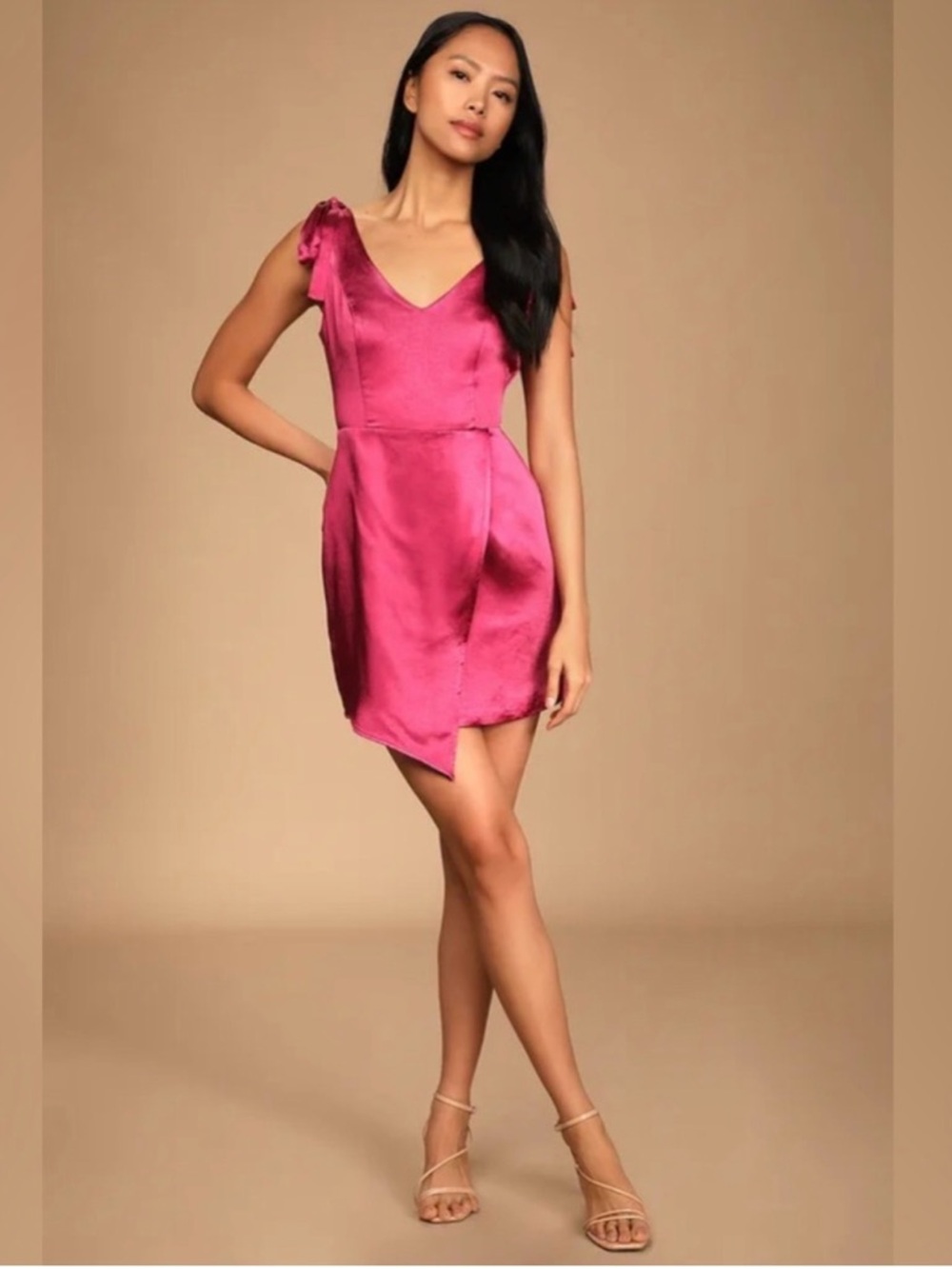 Lulus Great Romance Magenta Satin Tie-Strap Tulip Mini Dress NWT Size S